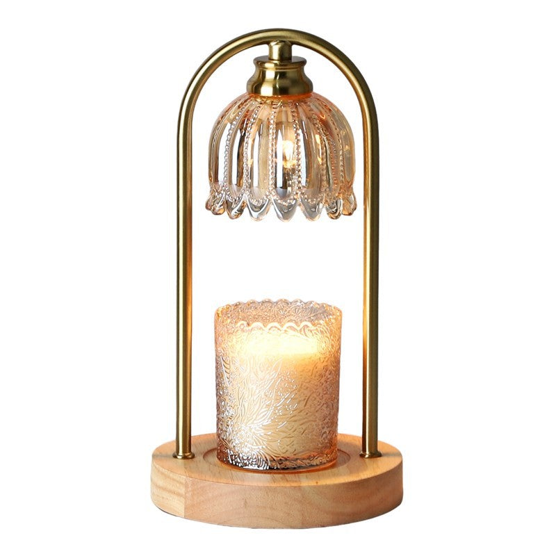 Vintage Adjustable Table Light with Wax Warmer and Glass Shade