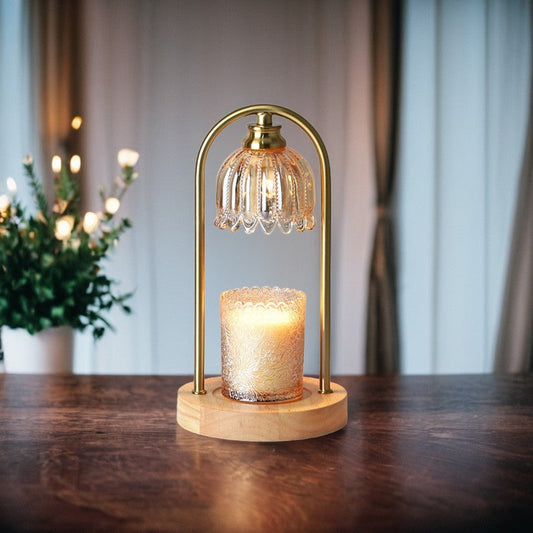 Vintage Adjustable Table Light with Wax Warmer and Glass Shade