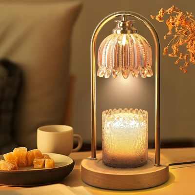 Vintage Adjustable Table Light with Wax Warmer and Glass Shade
