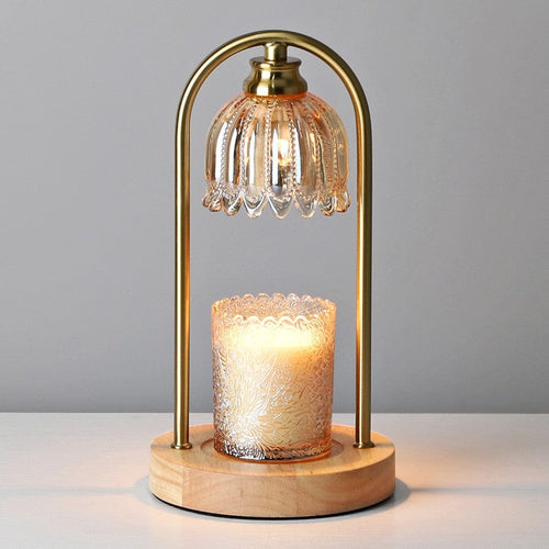 Vintage Adjustable Table Light with Wax Warmer and Glass Shade